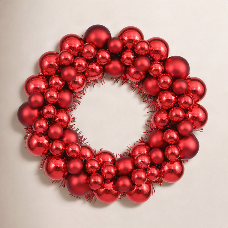 Couronne de boules brillantes et mates, 7, Rouge