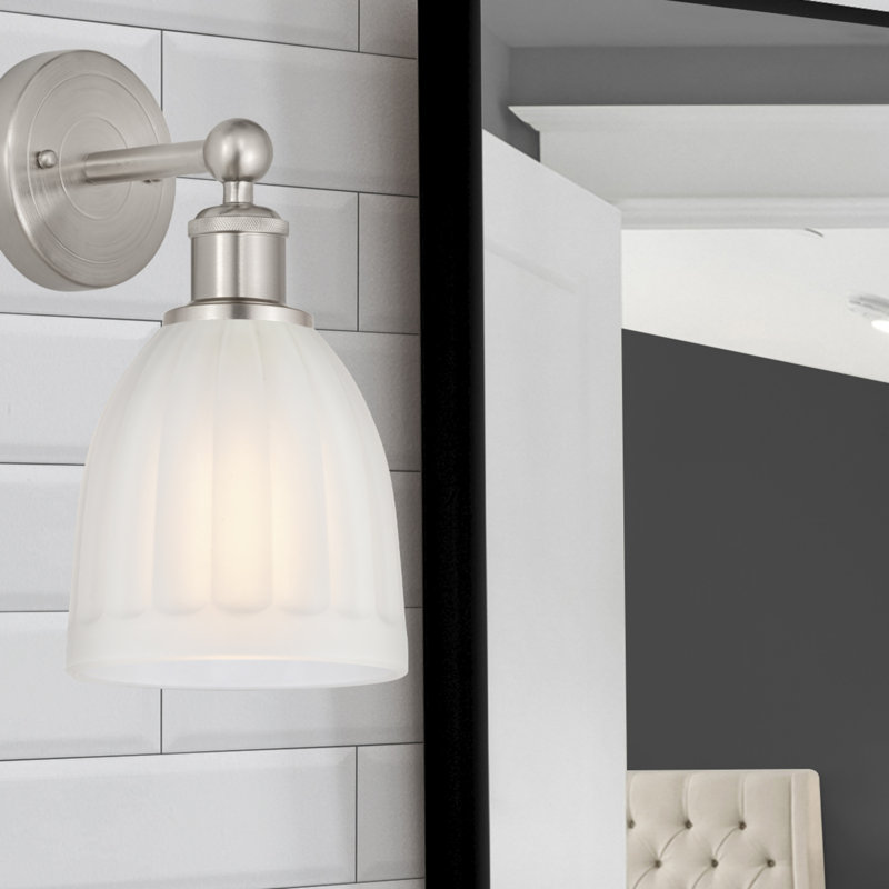 Caroleen Armed Sconce, White, Brushed Satin Nickel