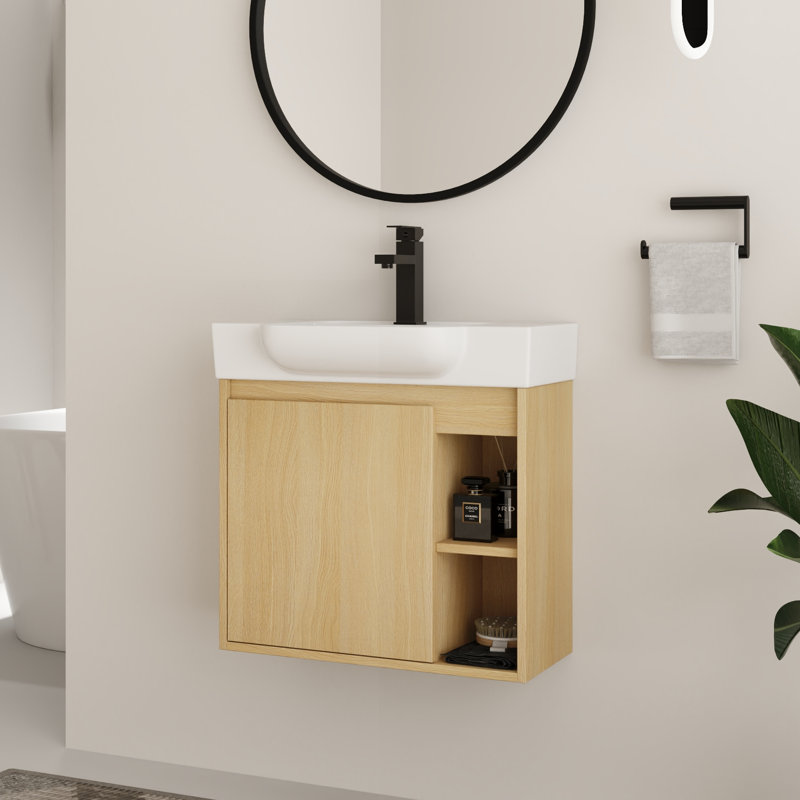 Ensemble de meuble-lavabo simple mural 24 po avec plateau en céramique Oakchade, Beige, 24"