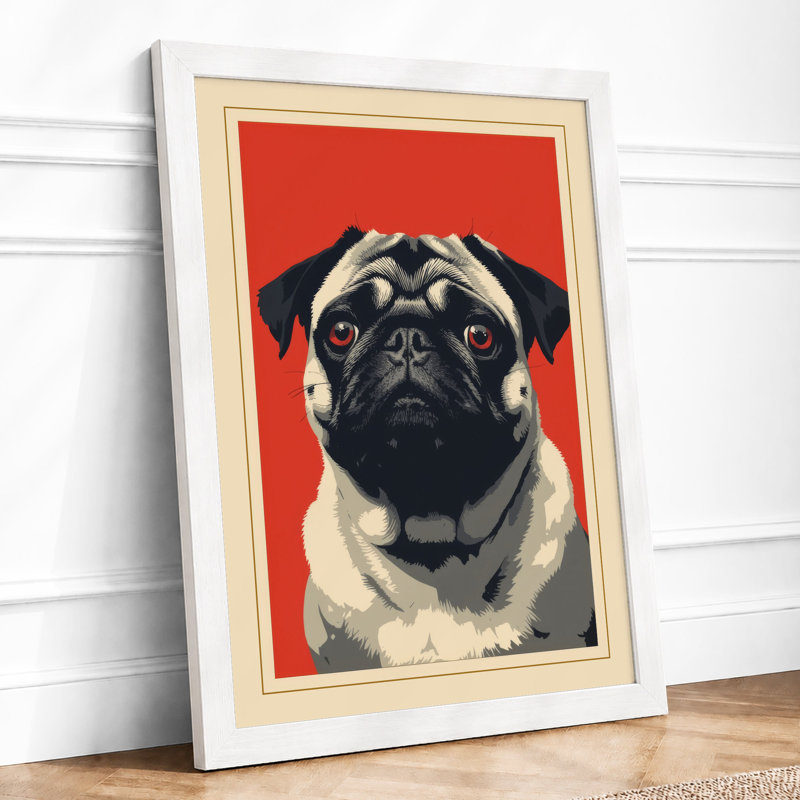 Pug Portrait Retro - Framed Print, A4 - 29.7 x 21.0 cm, White