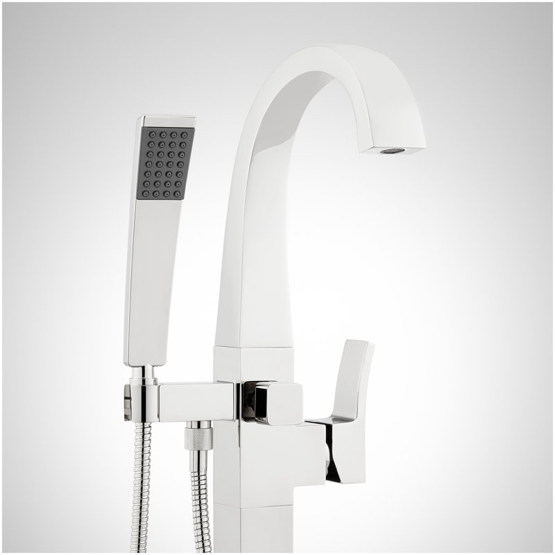 Vilamonte Freestanding Tub Faucet with Hand Shower and Rough-In Valve Less Stops - Chrome, Chrome