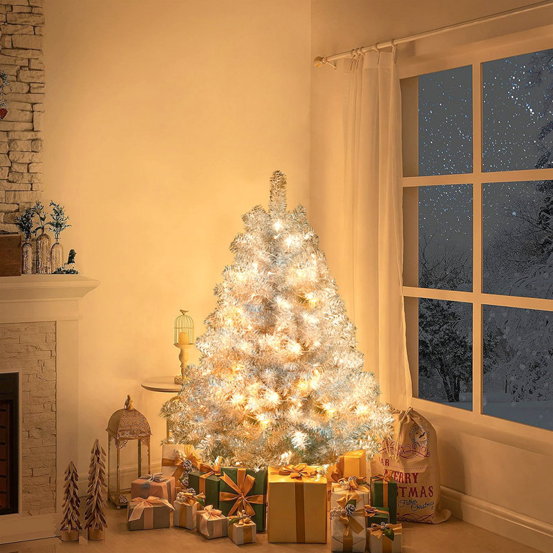 Arbre de Noël artificiel illuminé 4 pi avec arbre en métal, 400 branches, 150 lumières DEL, 11 modes d'éclairage, arbre de décoration des Fêtes pour l'intérieur et l'extérieur