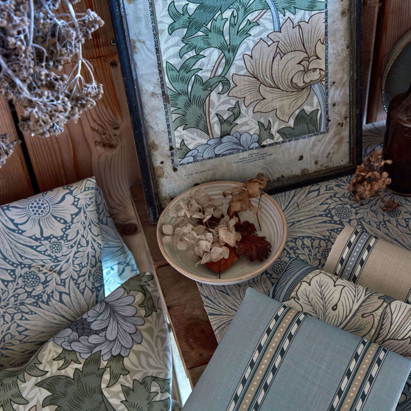 Marigold Fabric, Mineral Blue