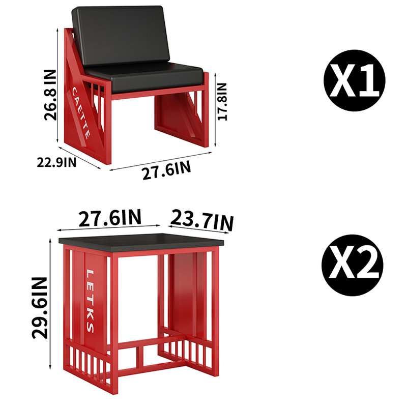 Ensemble de salle à manger rectangulaire L 27,6 po x l 23,7 po Kasperi, Noir / rouge