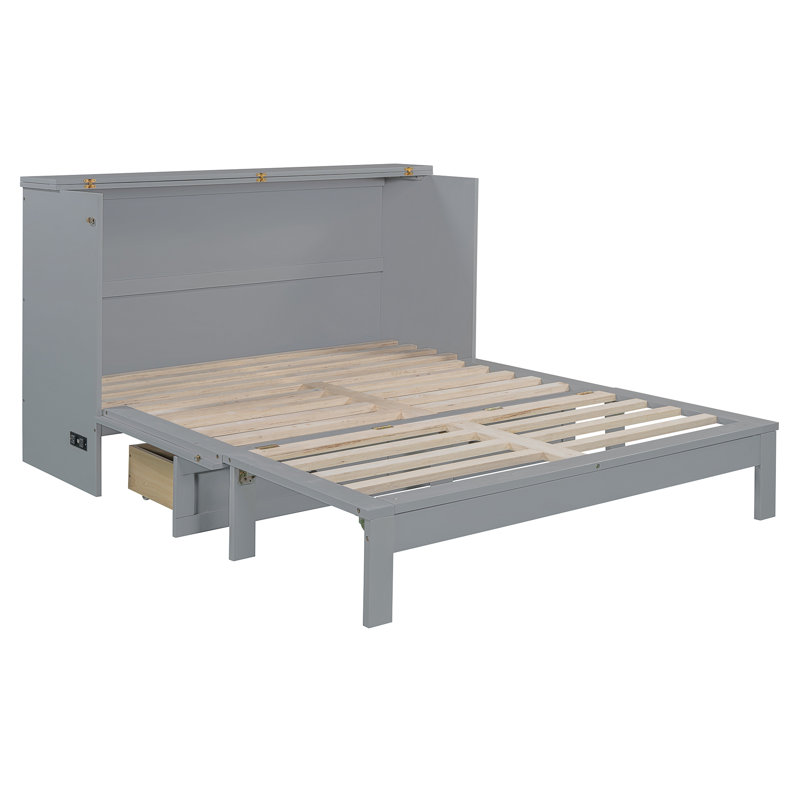 Lit escamotable avec grands tiroirs,, Gris, Grand lit