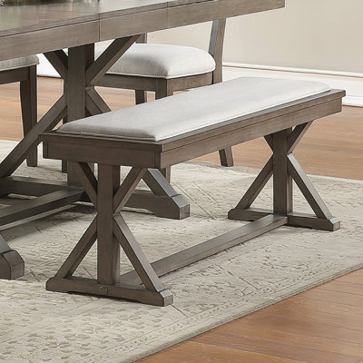 Banc rembourré en tissu gris pour les repas avec structure en bois robuste et rembourrage