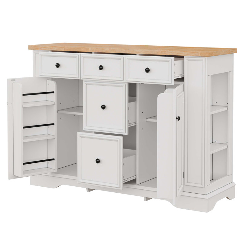 Buffet avec rangement, console de cuisine avec 5 tiroirs, 2 armoires, tablettes réglables, buffet pour la salle à manger, le salon, le vestibule