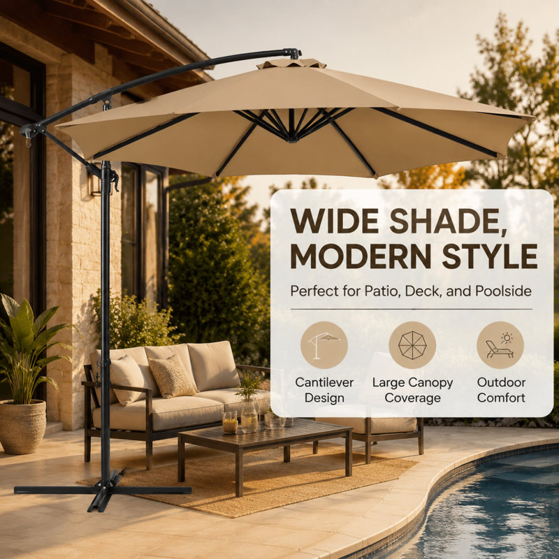 15 ft Rectangular Patio Umbrella with Base, Blue