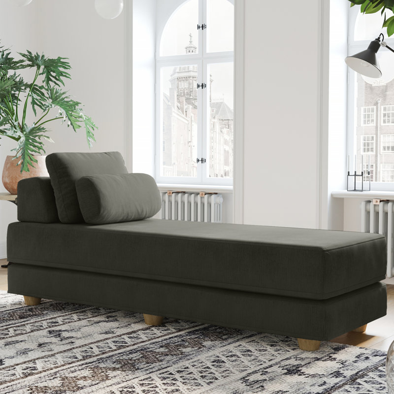 Balshan Daybed - Fold-Out Sleeper Chaise with Premium Memory Foam Queen-Size Mattress & Pillows, Charcoal