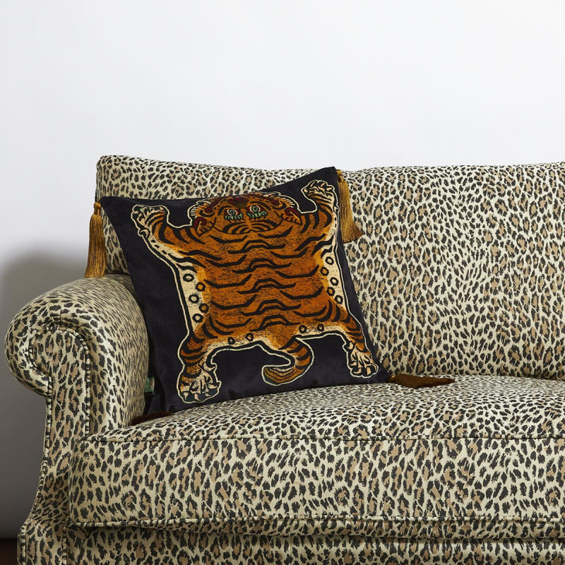 Saber Velvet Throw Square Pillow Cover & Insert, Noir, 17.72" H x 17.72" W