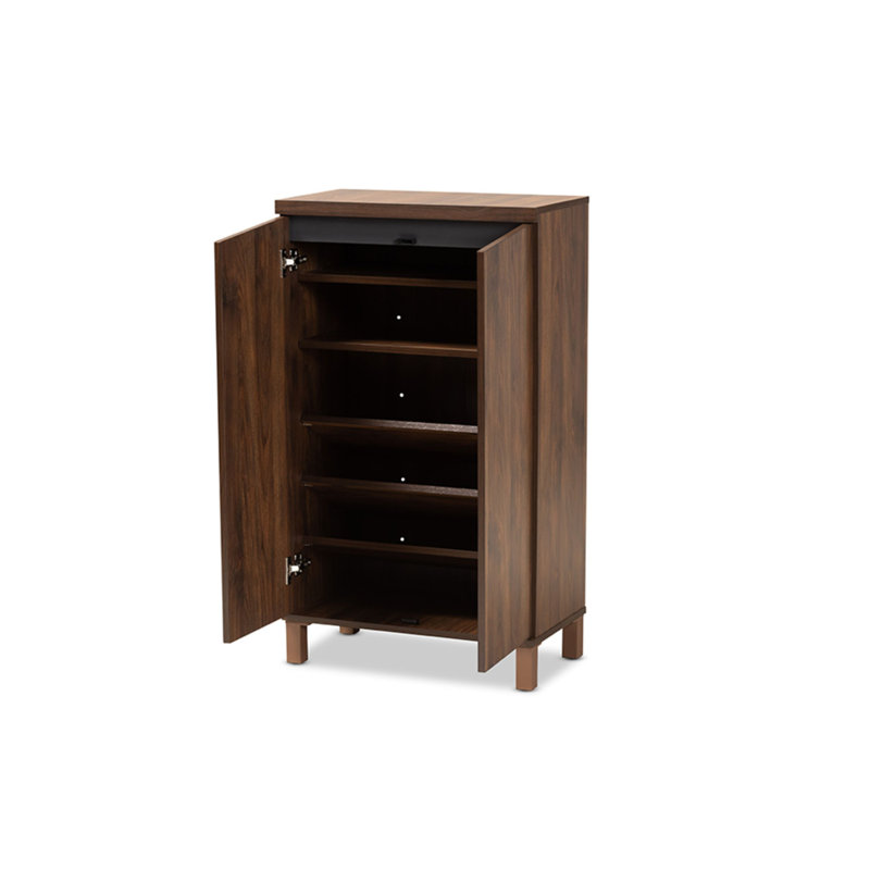 Armoire de rangement à chaussures 2 portes Talon au fini noyer et gris foncé, H 40,4 po x l 23,6 po x P 12,6 po