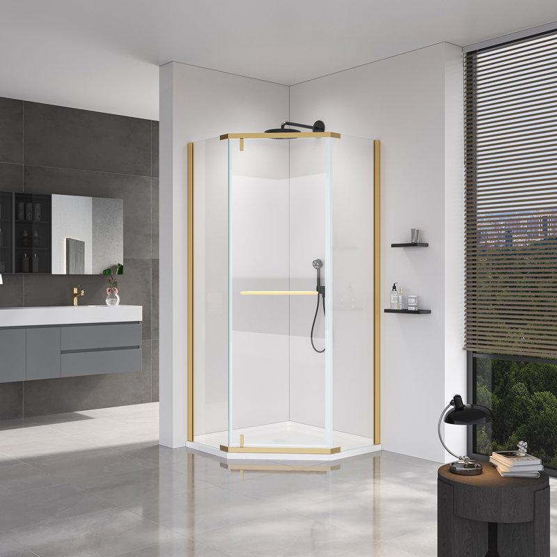 Porte de douche pivotante, porte en verre trempé pour salle de bain, Or brossé