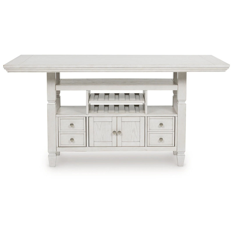 Lea Counter Height Dining Table, Wine Racks, 72 Inch Antiqued White