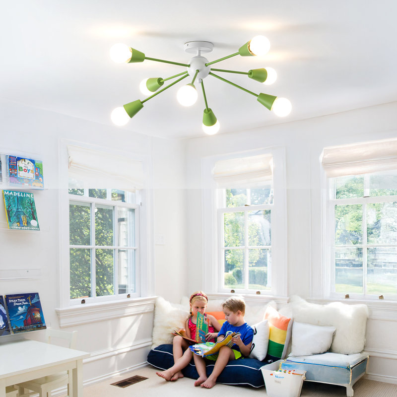 8-Light Green Sputnik Ceiling Light Fixture, Green, 8