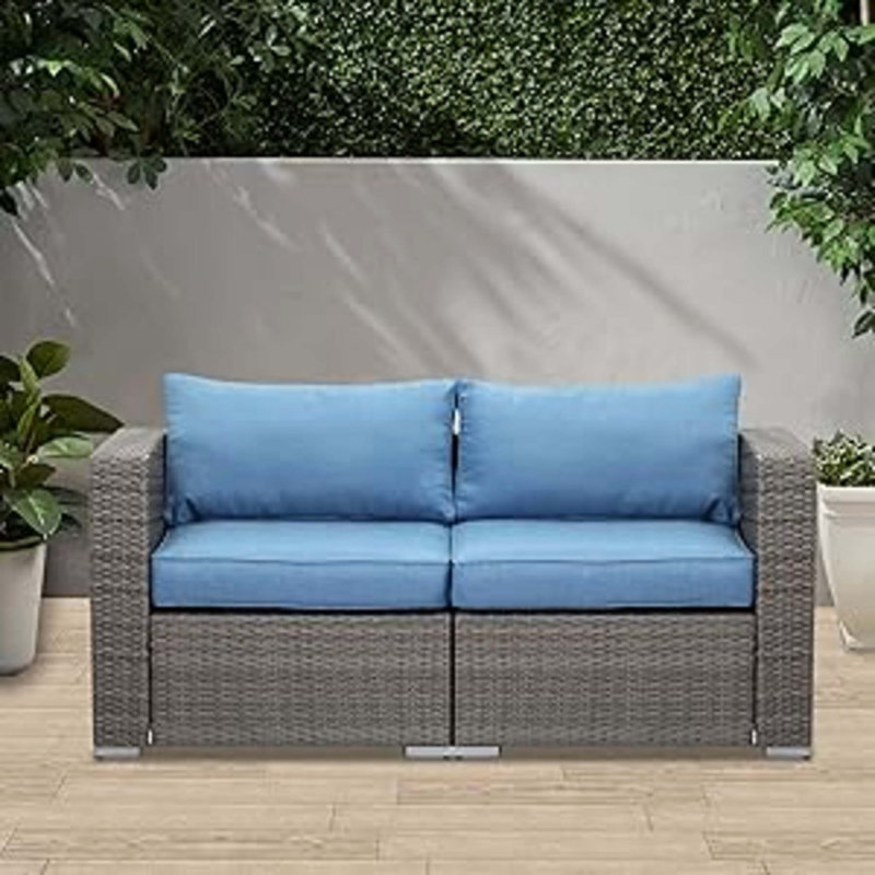 Ensemble de causeuse d'extérieur en osier 2 pièces 59 "de largeur 59" avec coussins