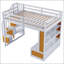 Lit mezzanine double avec bureau et tablettes-497006586
