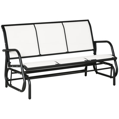 3 bancs à bascule d'extérieur avec filet respirant, structure en métal, blanc crème, idéaux pour balcon et terrasse, parfaits au bord de la piscine.