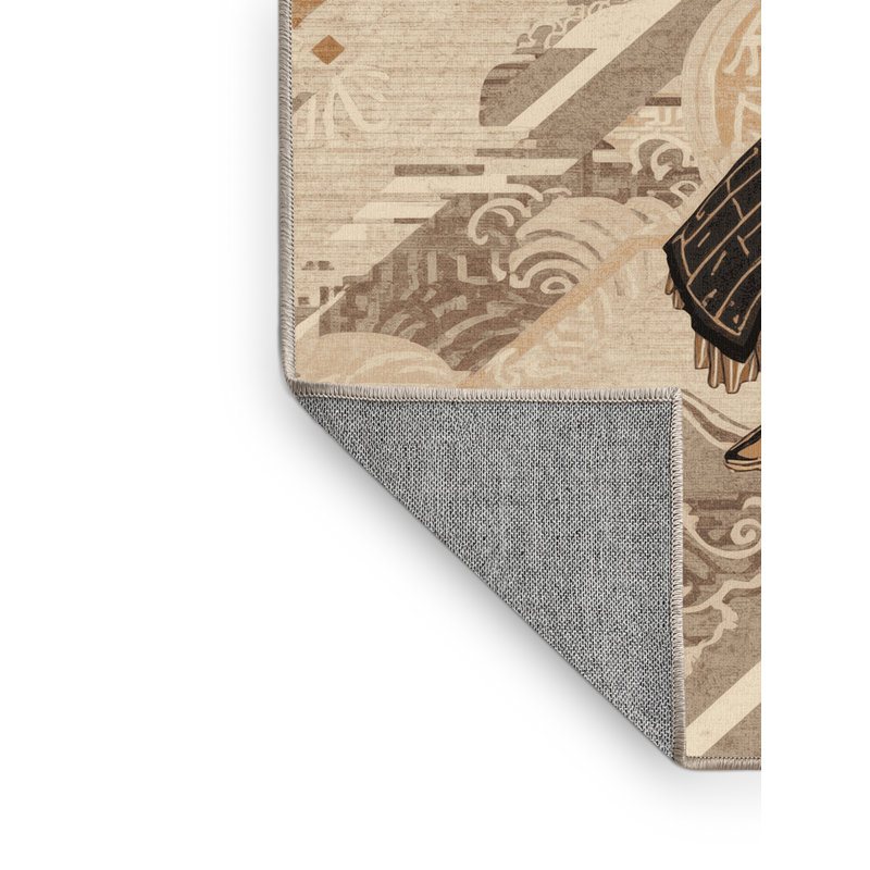 Machine Washable Brennan Ashigaru Traditional Block Print Rug in Beige – Beige Binding, 2x4