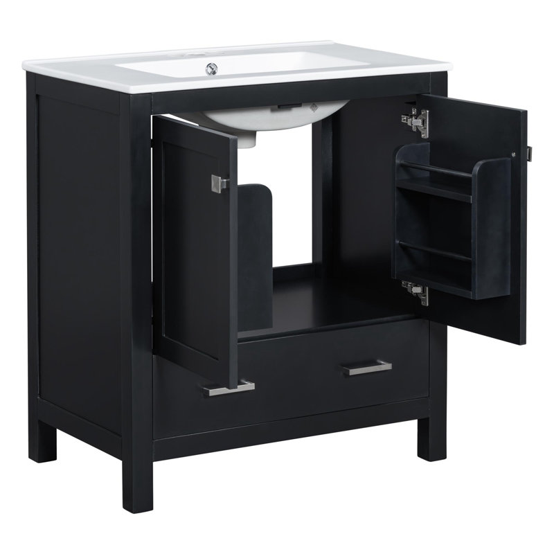 Meuble-lavabo autoportant 30 po, Argent, Noir