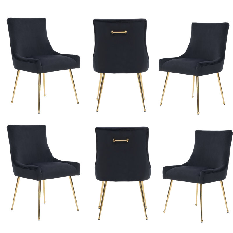 85cm H Tufted Upholstered Metal Upholstered Back Side Chair, Black
