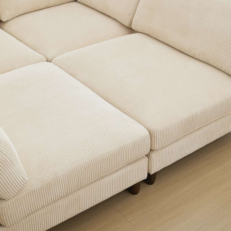 Canapé modulaire en velours côtelé de 132 po de largeur 132 pièces, Velours côtelé blanc