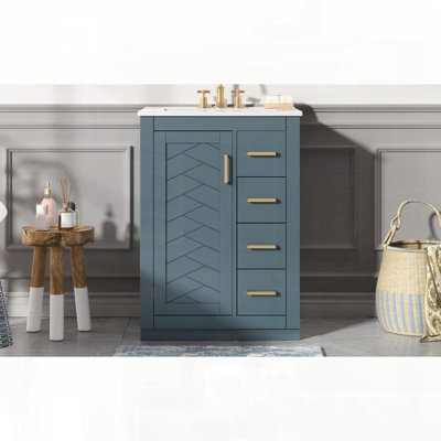 Meuble-lavabo de salle de bain avec porte de lavabo en céramique intégrée à trois tiroirs