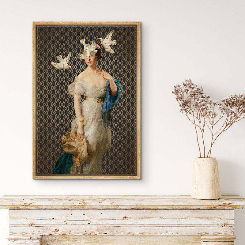 "Al commode classique", art mural rétro fantaisiste, H 24 po x l 16 po, Cadre naturel flottant