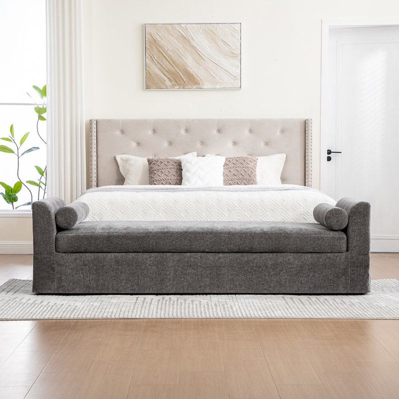 Banc méridienne en chenille avec 2 coussins, Gris