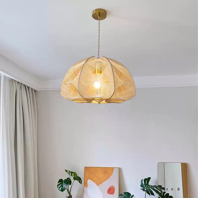 Nordic French-Style Antique Wood Weaving Chandelier