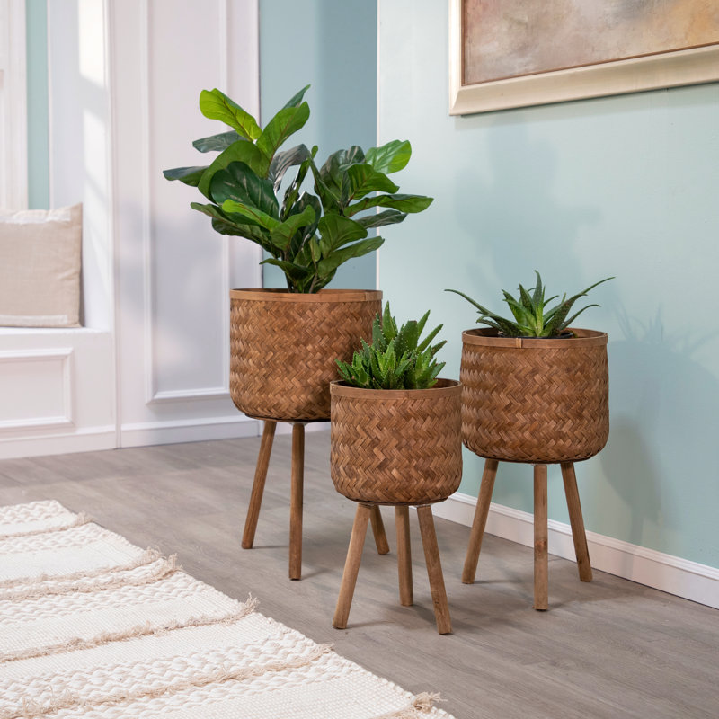 Jardinière avec support, intérieur et extérieur, H 26 po x l 15 po x P 15 po, Brun, 3