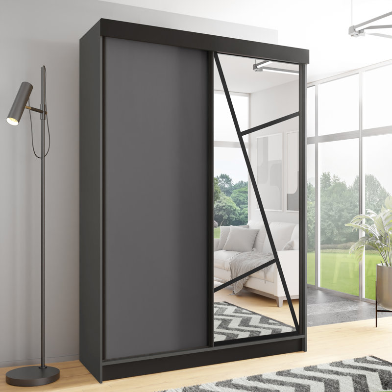 Cecillia 2 Door Wardrobe, 205cm H x 140cm W x 60cm D, Gray