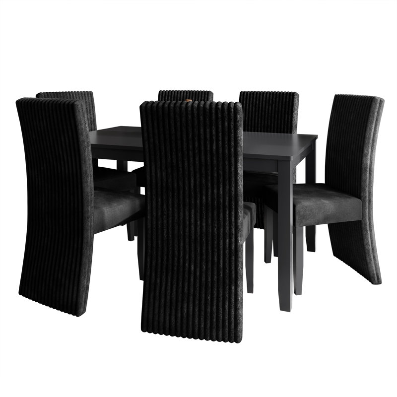 Ensemble de salle à manger 7 pièces avec table de salle à manger L 59 po, Noir, noir, noir, noir, 7 pièces : table, 6 chaises