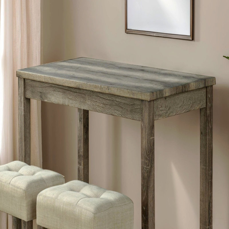 3Pc Dining Set Rubber Wood Table 2X Stools Tufted Seat