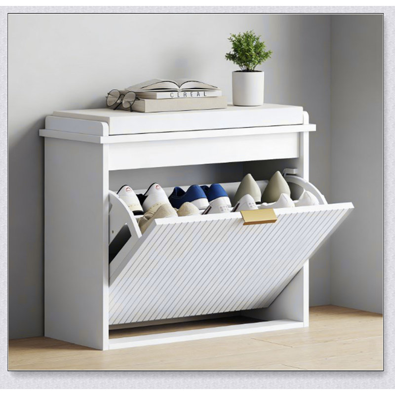 Élégant banc de rangement pour chaussures avec coussin moelleux et grand tiroir, parfait pour les sièges organisés et confortables.