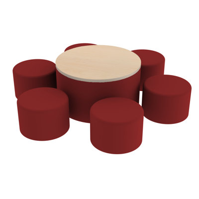 Pro Series 30" Round Ottoman Table with Round 12" H Seating, 7-Piece Set