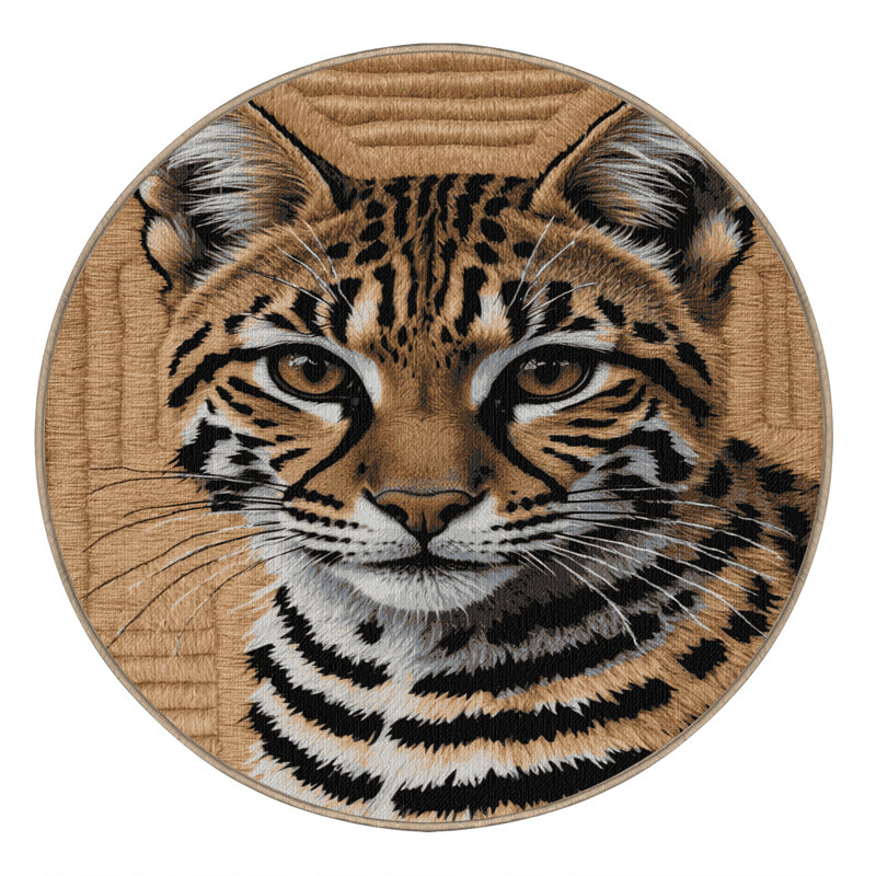Washable African Wildcat Wildlife Area Rug, Round 6'