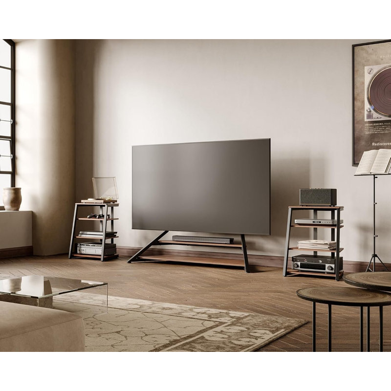  4-Tier High-Fidelity Audio Rack, Height Adjustable Wooden Shelves for Audio Visual Amplifier and Turntable
