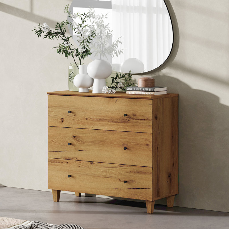 Commode 3 tiroirs L 35,4 po Lysiane, Brun / Noir