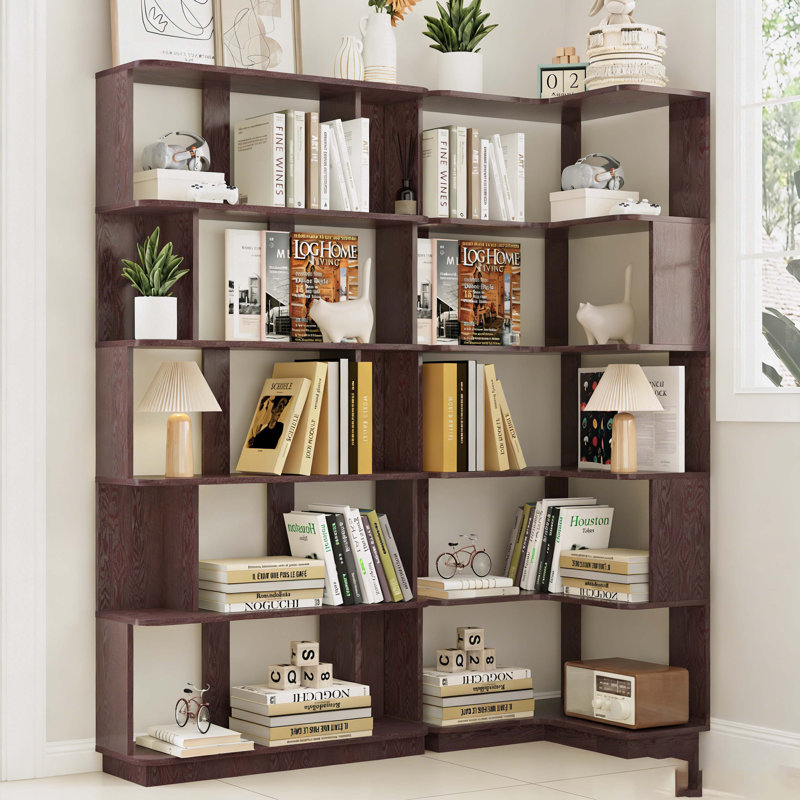Set of 2 free combination bookcase space saving corner bookshelf 55cm plus 80cm length dark red ox blood red color and other 4 colors for option