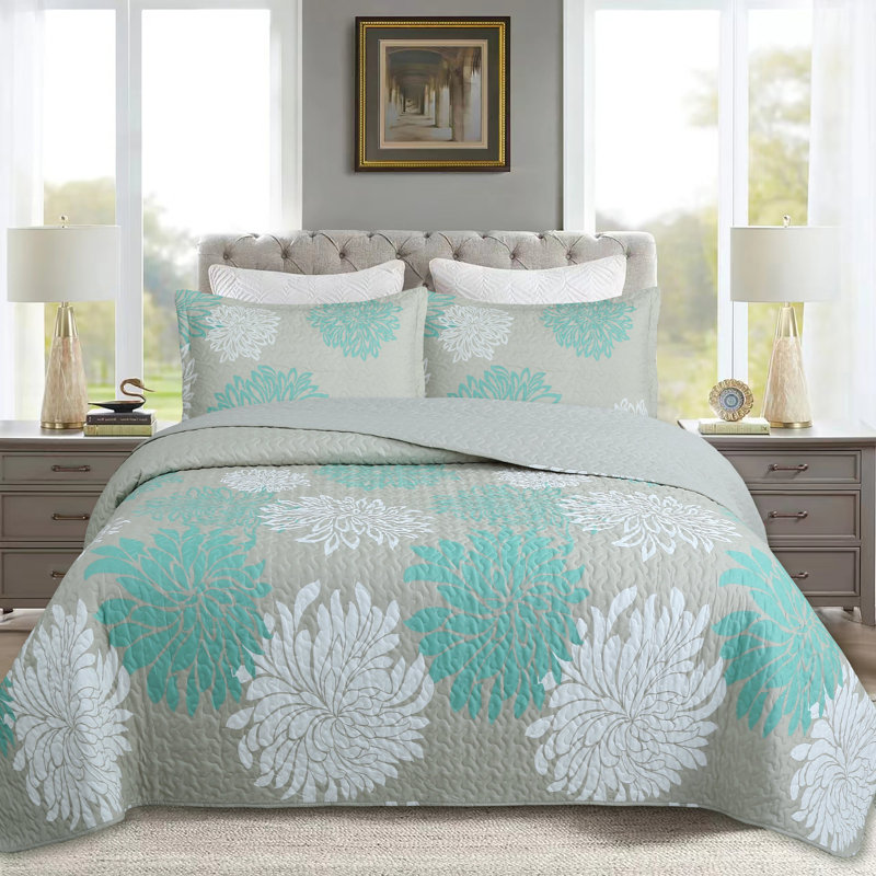 Ensemble de courtepointe à motif de feuilles imprimées 3 pièces MarCielo ME510