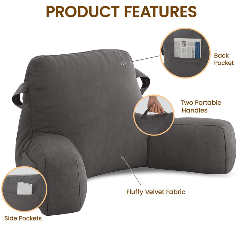 Comfy Backrest Pillow Arm Pillow With Pockets, Grey