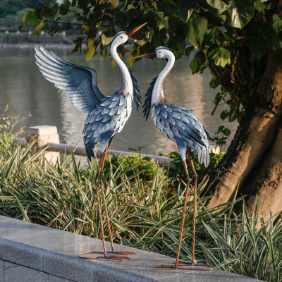 Shadin 37-40.7" Blue Heron Large Metal Cranes Statue 2 Piece Set