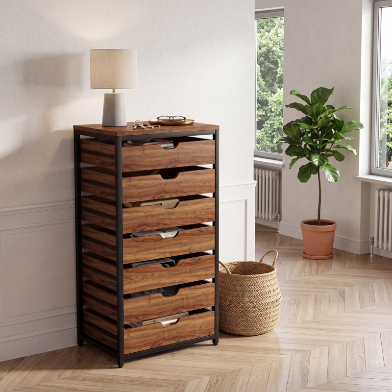 Armoire de rangement à 7 tiroirs avec roulettes, chariot de rangement en bois