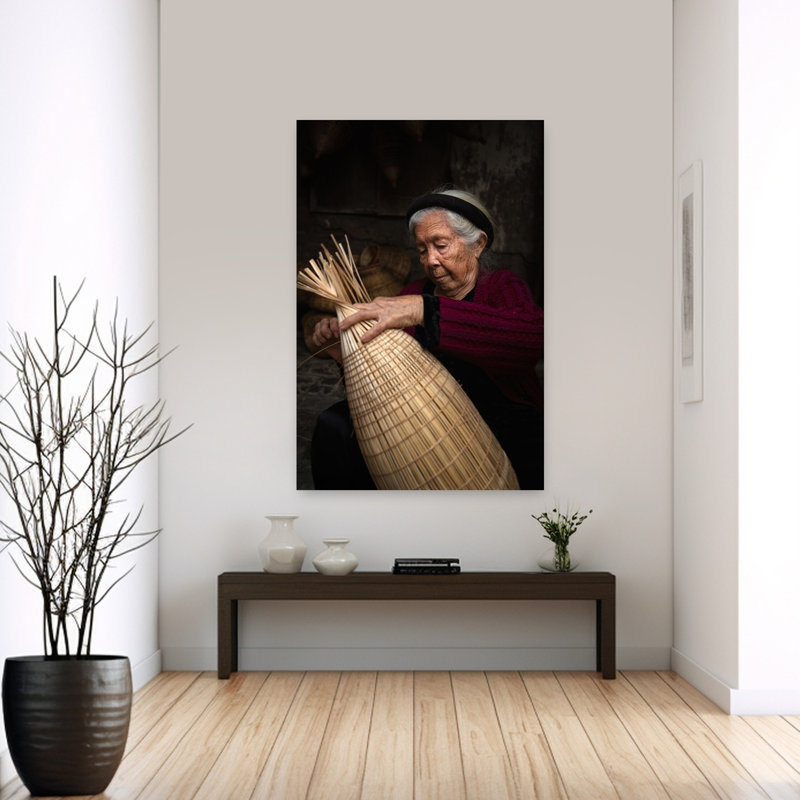 Elderly Artisan Weaving Traditional Bamboo Wall Art Print 1 Piece Wrapped Canvas Wall Art, 152.4cm H x 101.6cm W