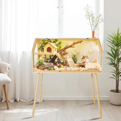 Hamster Cage with Legs, Hamster Habitats Enclosure with Acrylic Window & Openable Top,Small Animal Cage Chew Proof for Guinea Pig, Chinchilla, Gerbil
