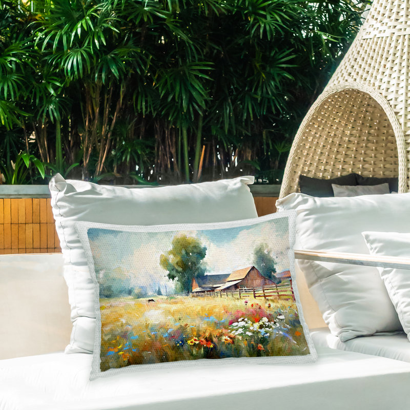 Polyester Lumbar Rectangular Indoor/Outdoor Pillow Cover & Insert