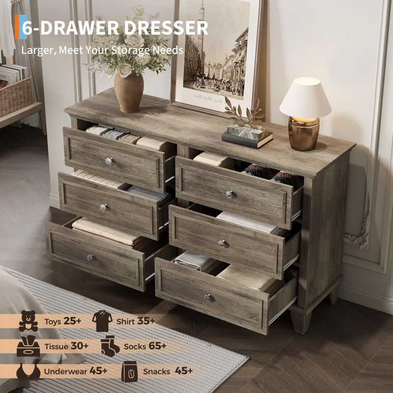 119.4cm W 6 - Drawer Chest of Drawers, Grey