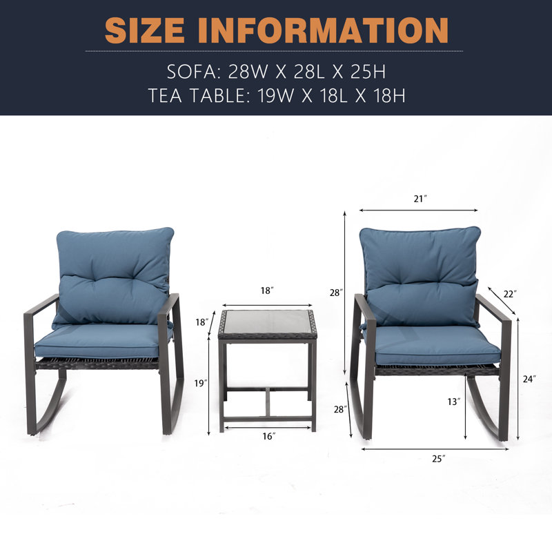 Emmanual 2 - Person Patio Dining Set with Square Table , Cushions Included