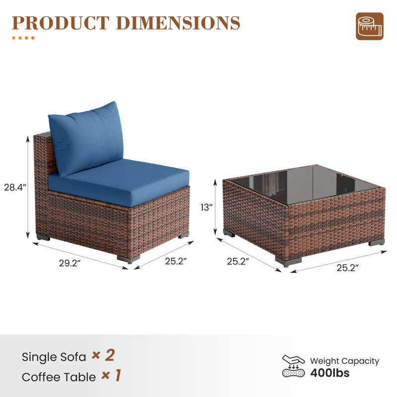 2-Person Outdoor Seating Group With Cushions, Navy Blue