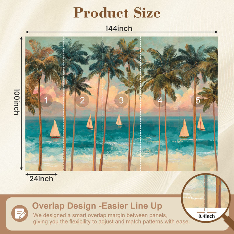 Papier peint adhésif de plage Serene Tropical, L 144 po x l 100 po